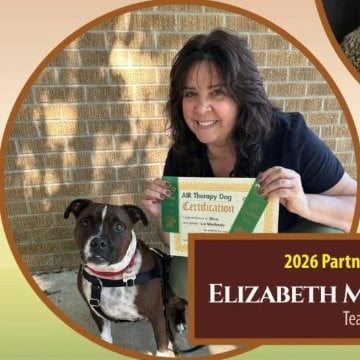Elizabeth Machado and therapy dog Nico